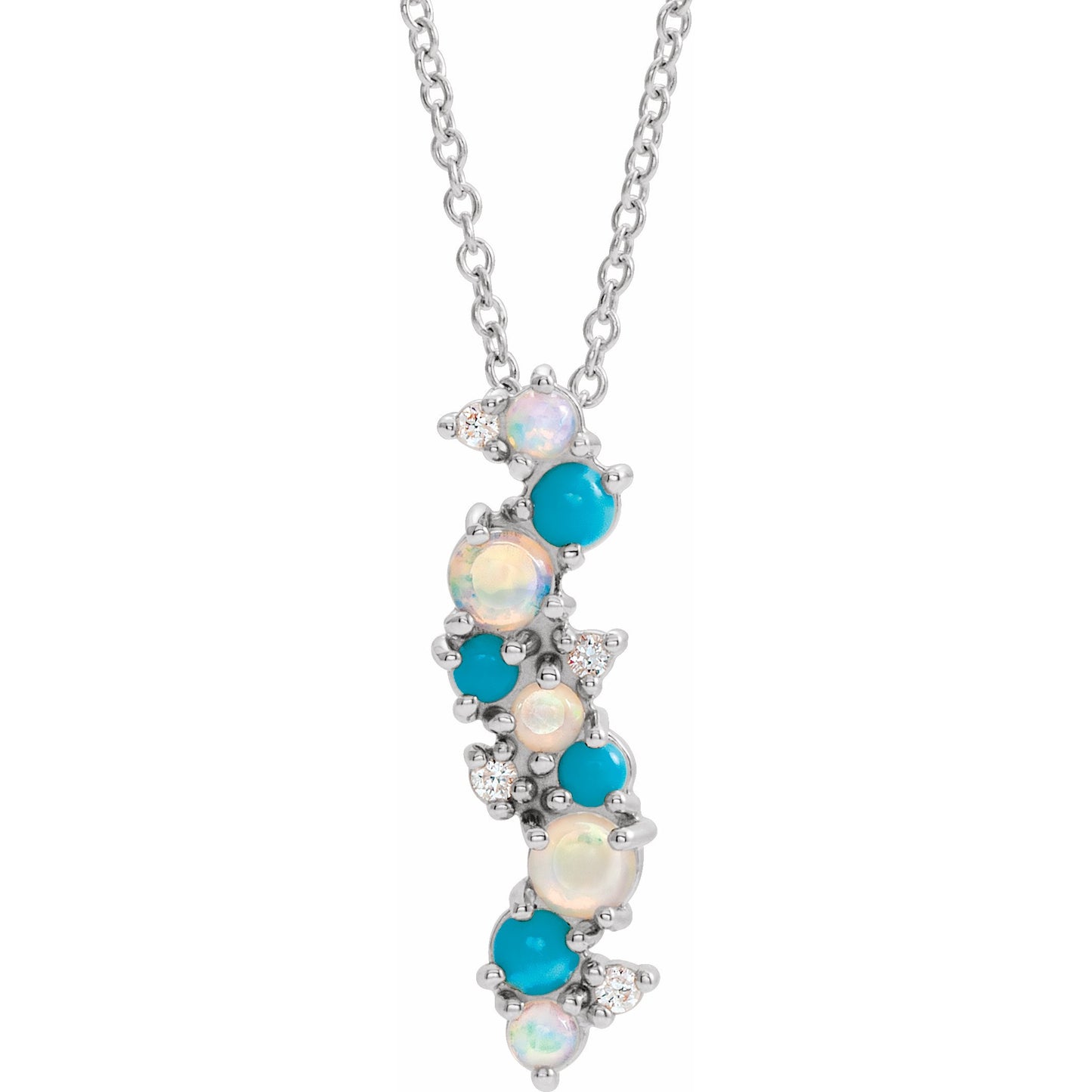 14K White Ethiopian Opal Turquoise & .03 CTW Diamond 16-18 Necklace