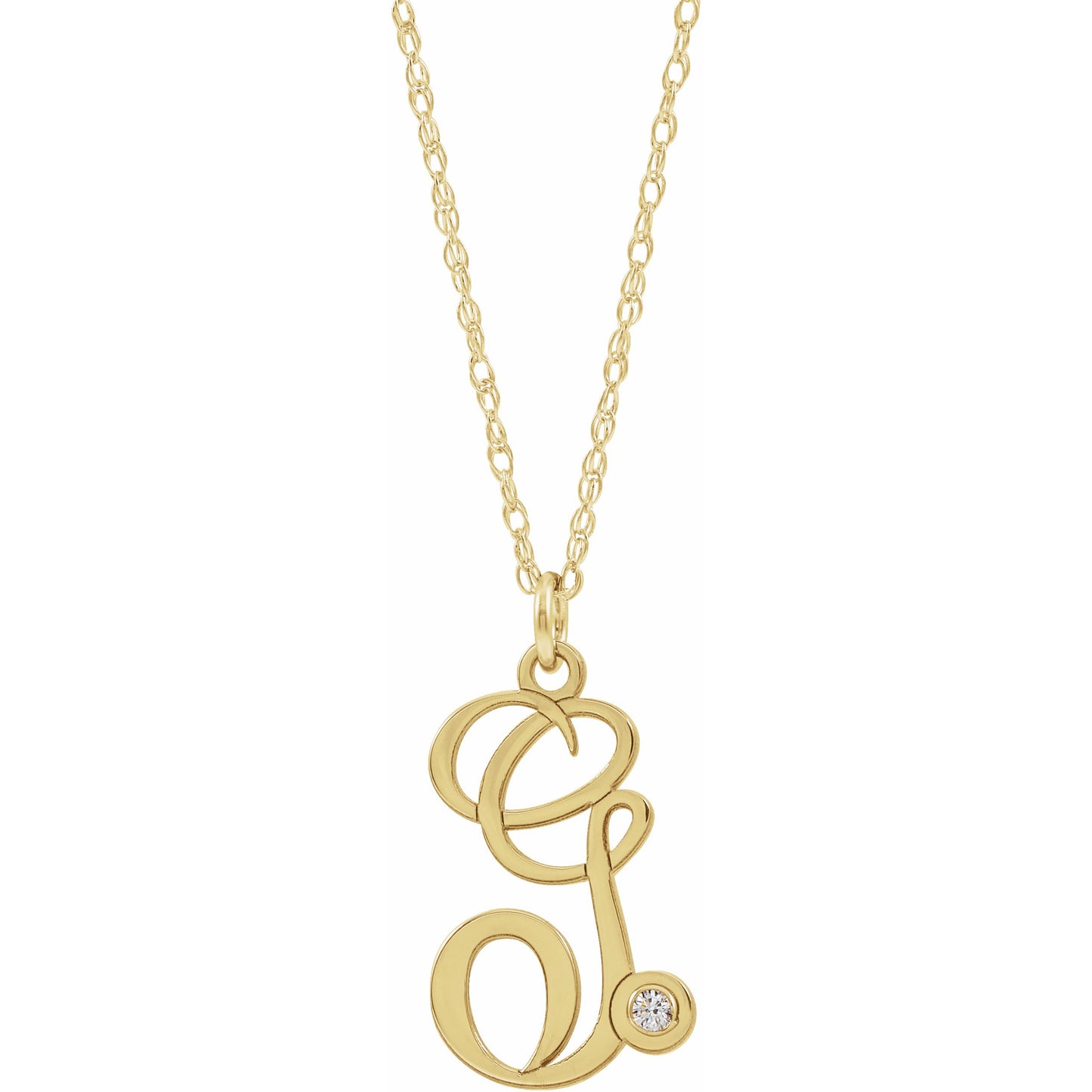 14K Yellow .02 CT Diamond Script Initial G 16-18 Necklace
