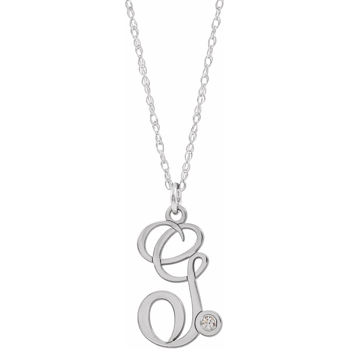 14K White .02 CT Diamond Script Initial G 16-18 Necklace