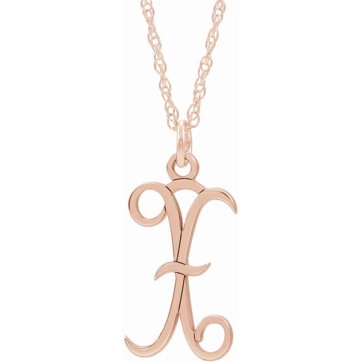 14K Rose Script Initial X 16-18 Necklace