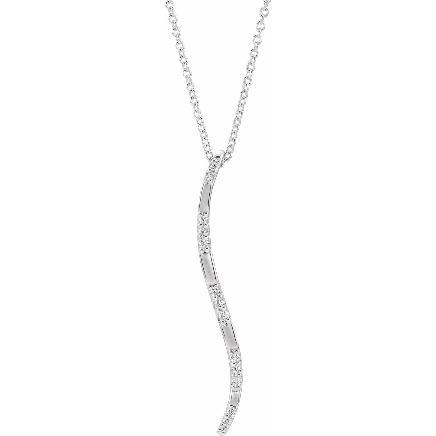 14K White .07 CTW Diamond Freeform Vertical Bar 16-18 Necklace