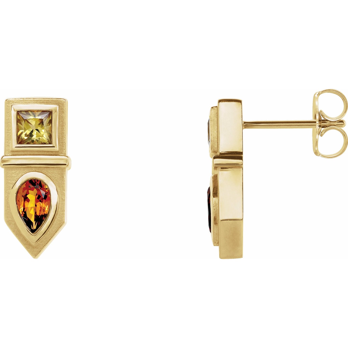 14K Yellow Multi-Gemstone Geometric Bar Drop Earrings