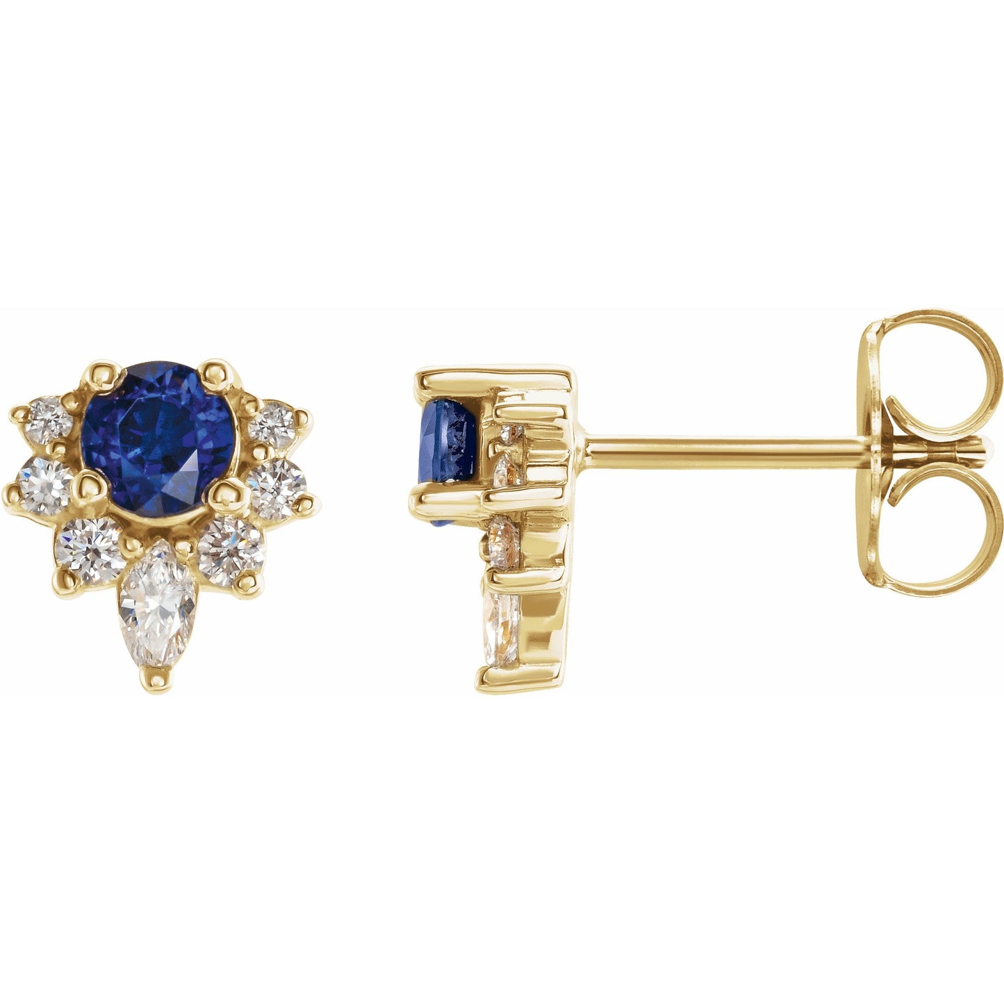 14K Yellow Blue Sapphire & 1/6 CTW Diamond Earrings