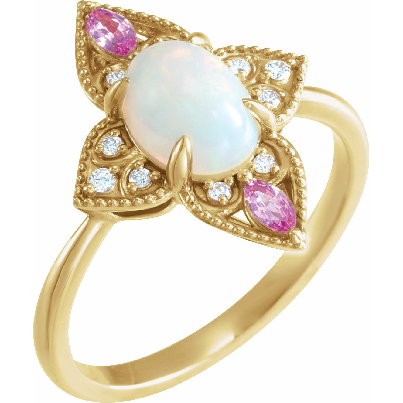 14K Yellow Ethiopian Opal, Pink Sapphire & .05 CTW Diamond Vintage-Inspired Ring