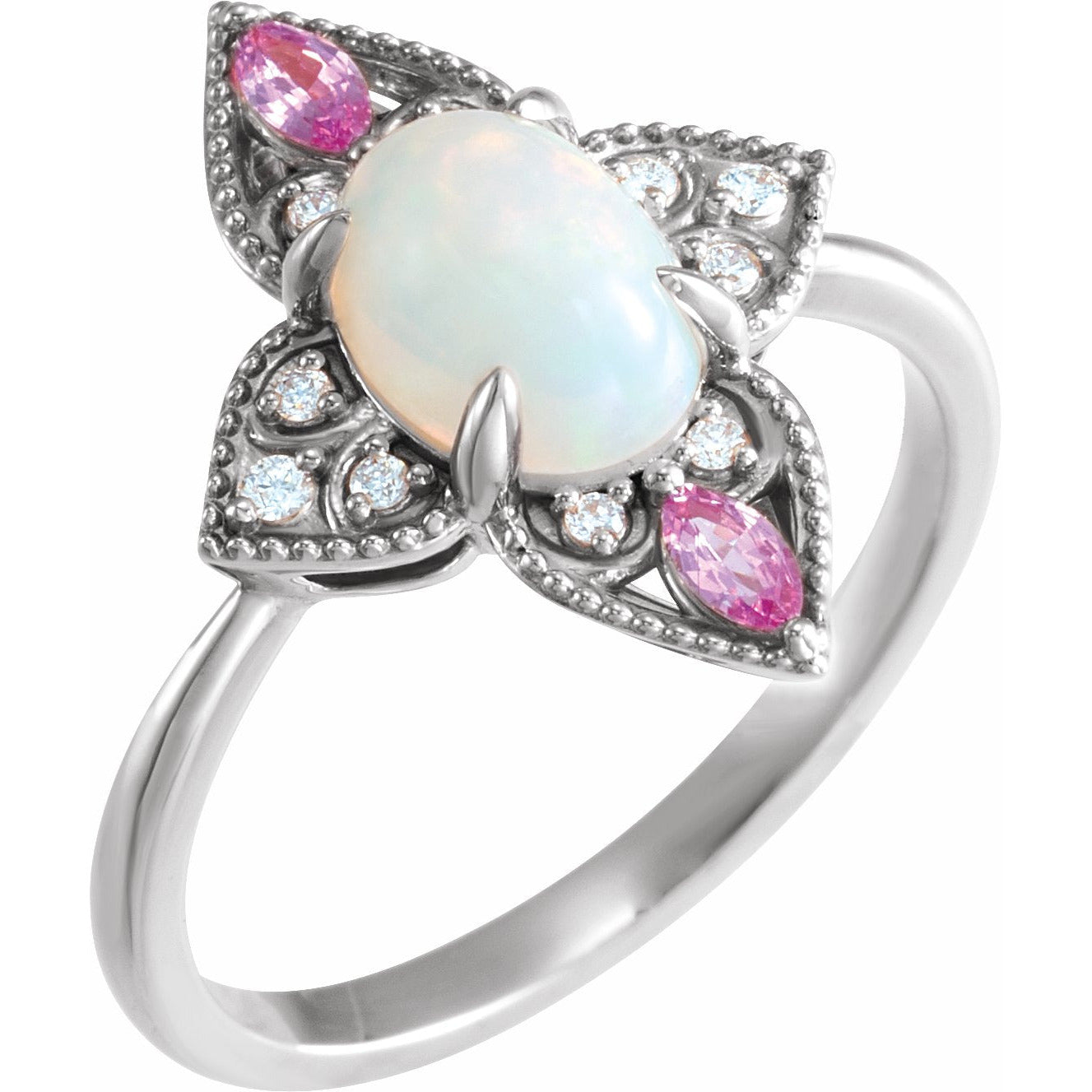 14K White Ethiopian Opal, Pink Sapphire & .05 CTW Diamond Vintage-Inspired Ring