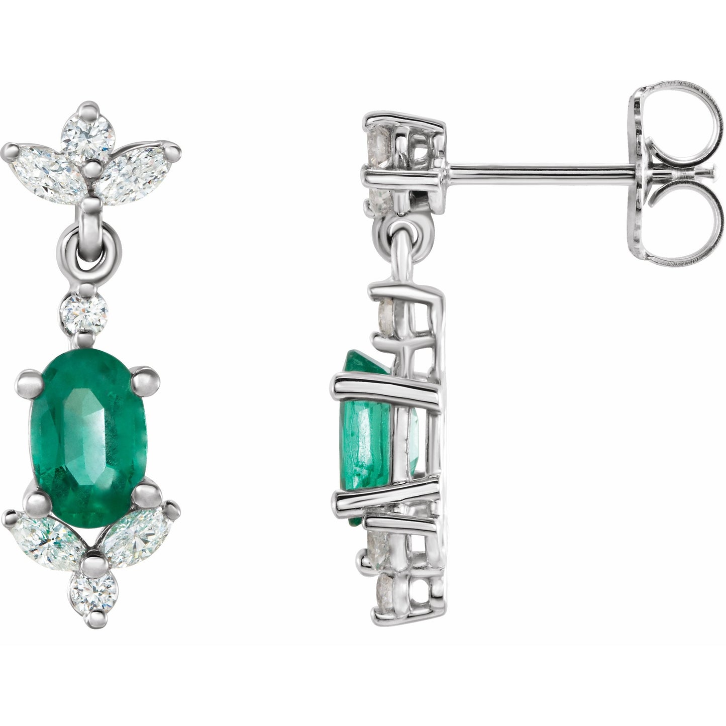 14K White Emerald & 1/3 CTW Diamond Earrings