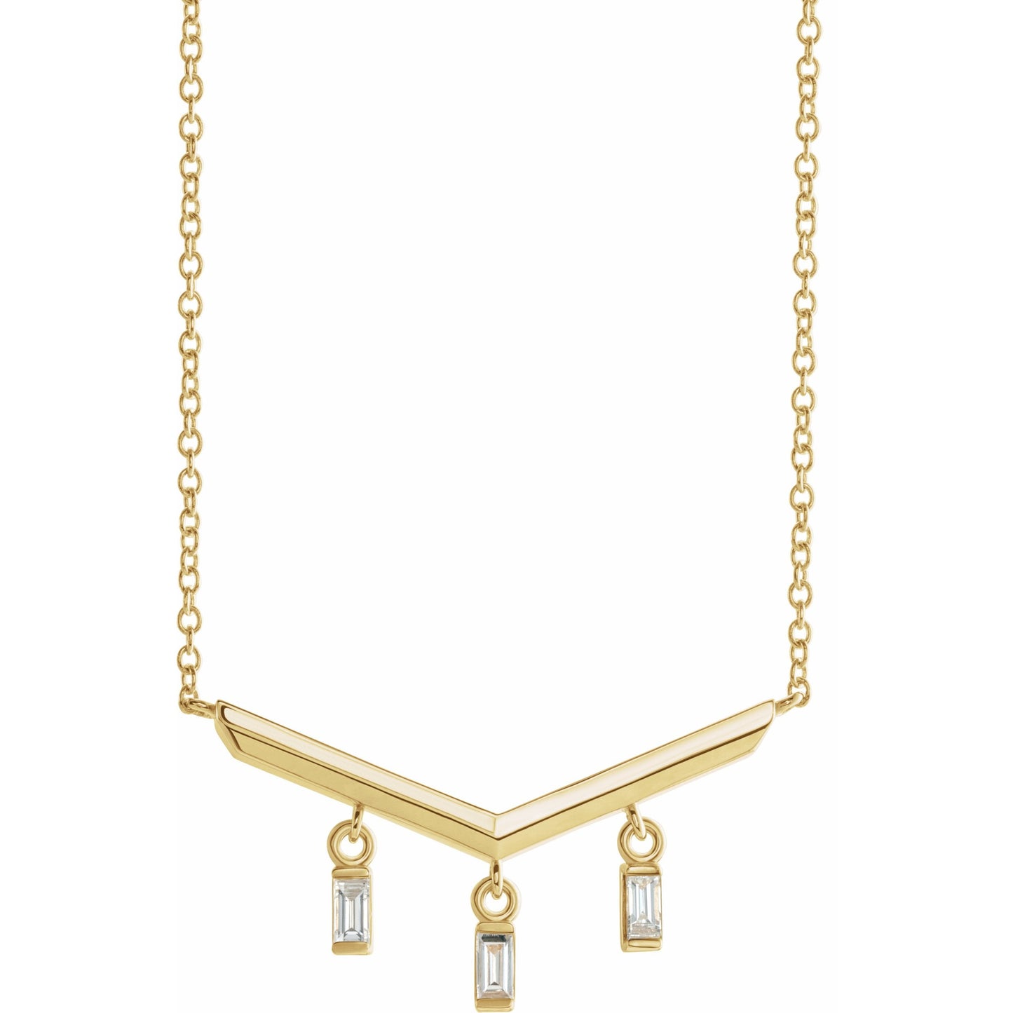 14K Yellow 1/8 CTW Diamond V Bar 16 Necklace