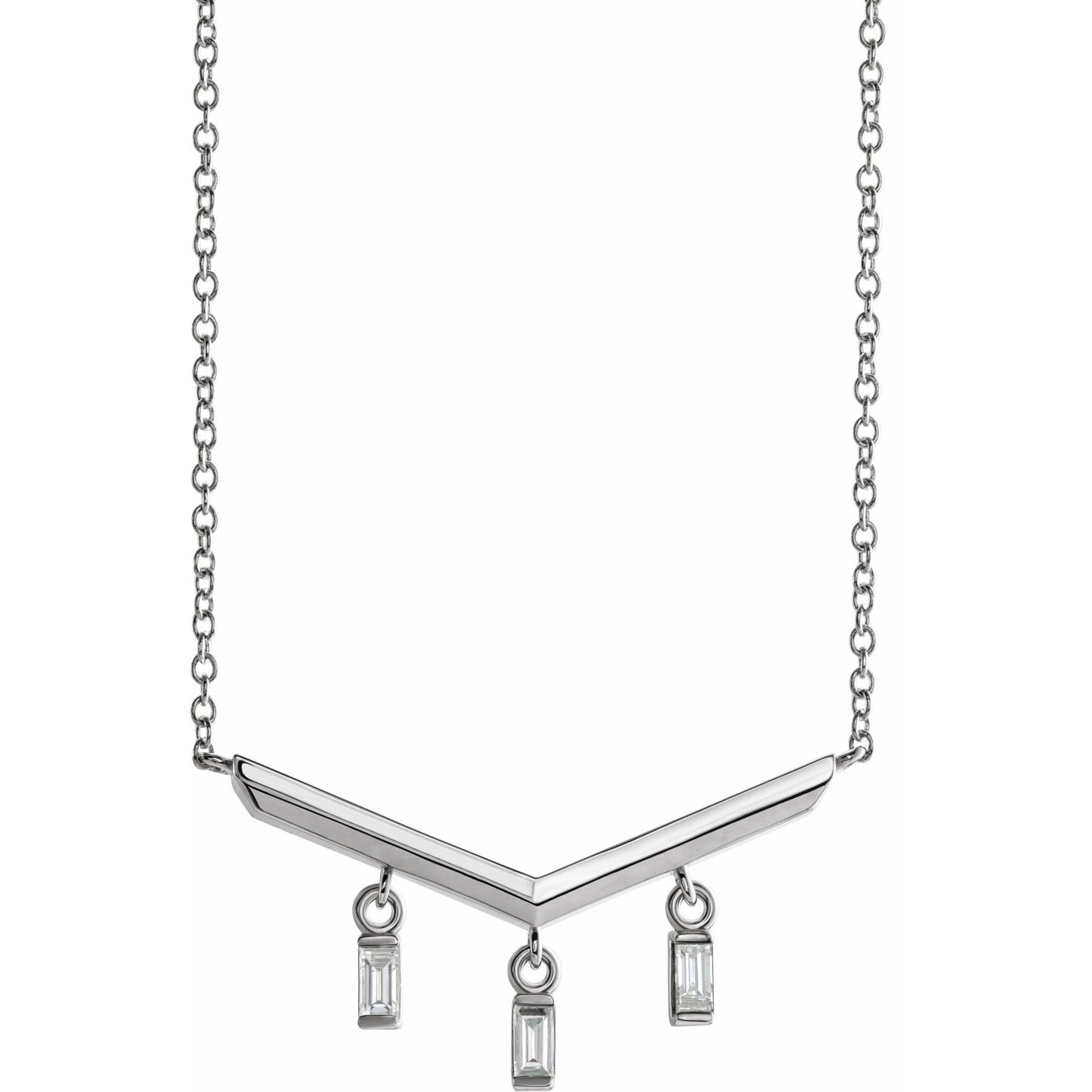 14K White 1/8 CTW Diamond V Bar 18 Necklace