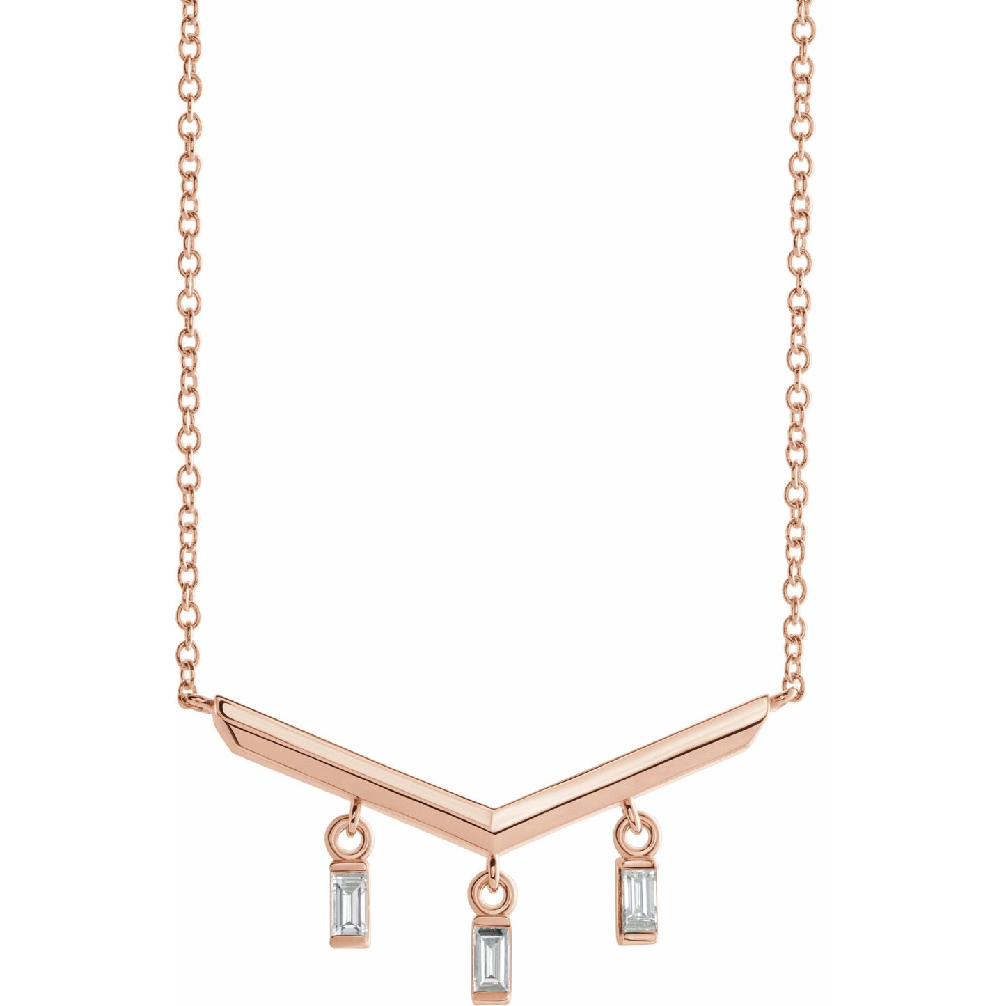 14K Rose 1/8 CTW Diamond V Bar 18 Necklace