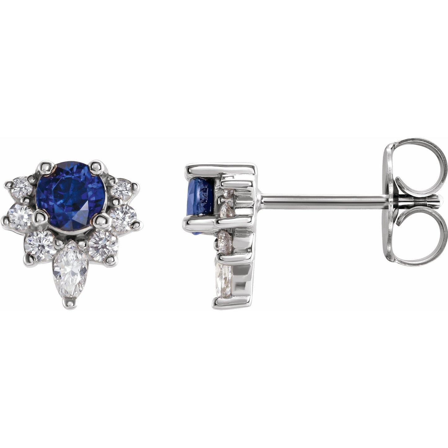 14K White Blue Sapphire & 1/6 CTW Diamond Earrings