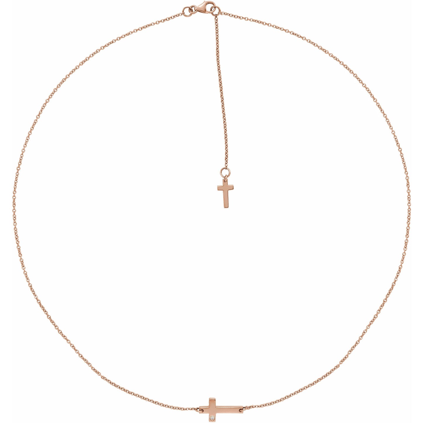 14K Rose 1/10 CT Diamond Sideways Cross Necklace