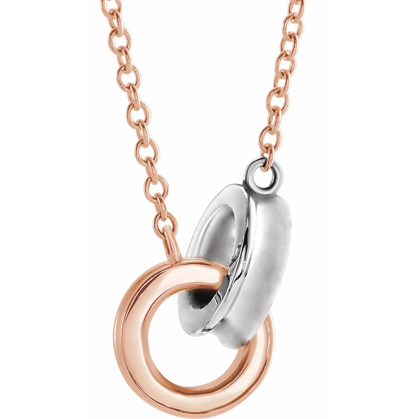 14K Rose/White Interlocking Circle 18 Necklace