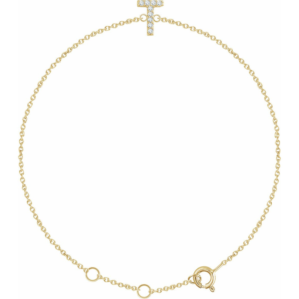 14K Yellow .05 CTW Diamond Initial T 6-7 Bracelet