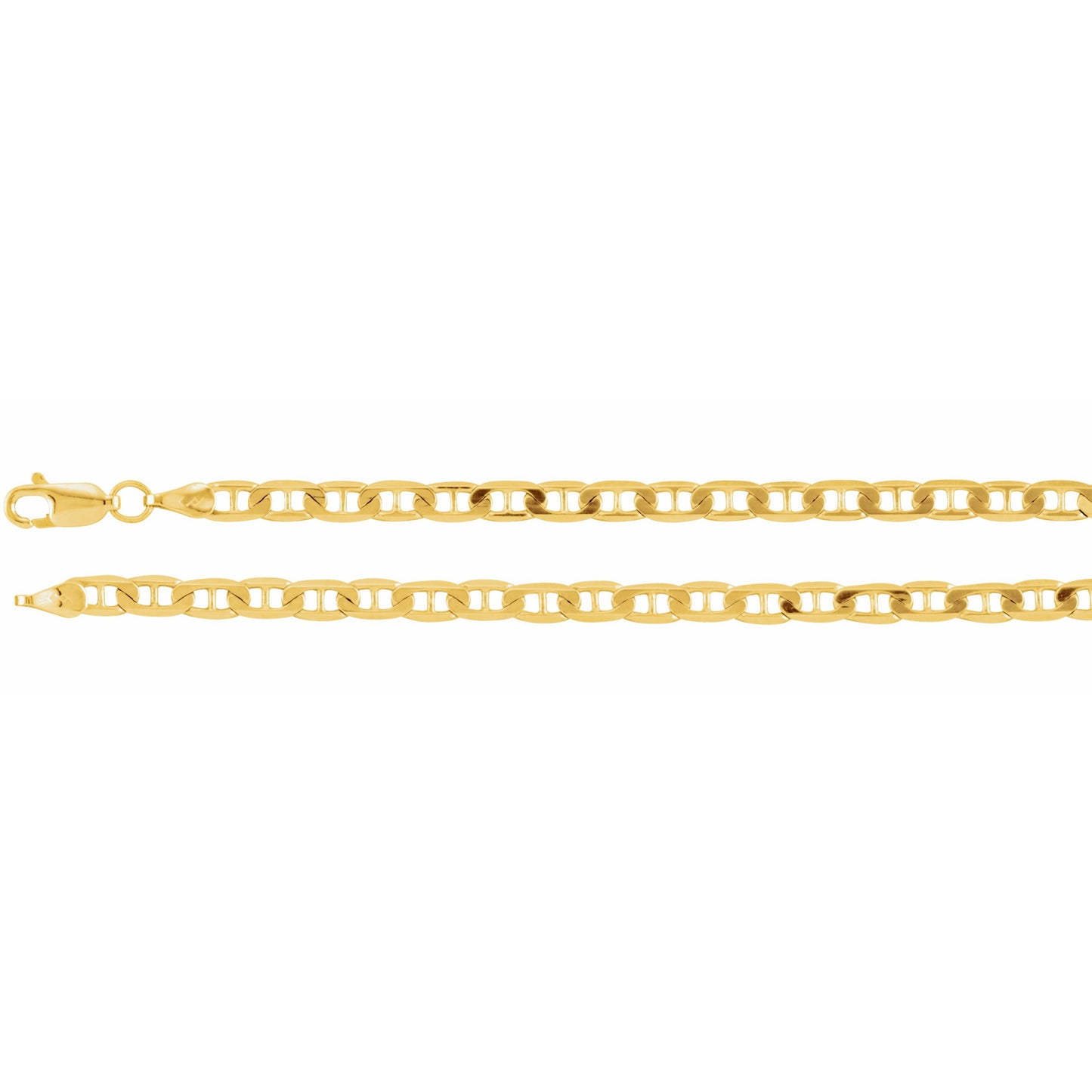 14K Yellow 3.7 mm Solid Curbed Anchor 7 Chain