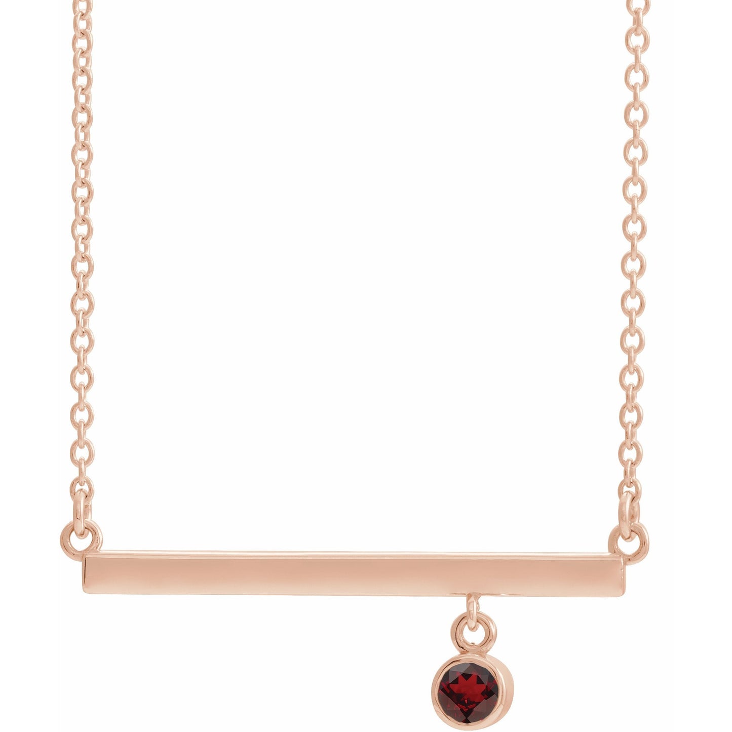 14K Rose Mozambique Garnet Bezel-Set 18 Bar Necklace