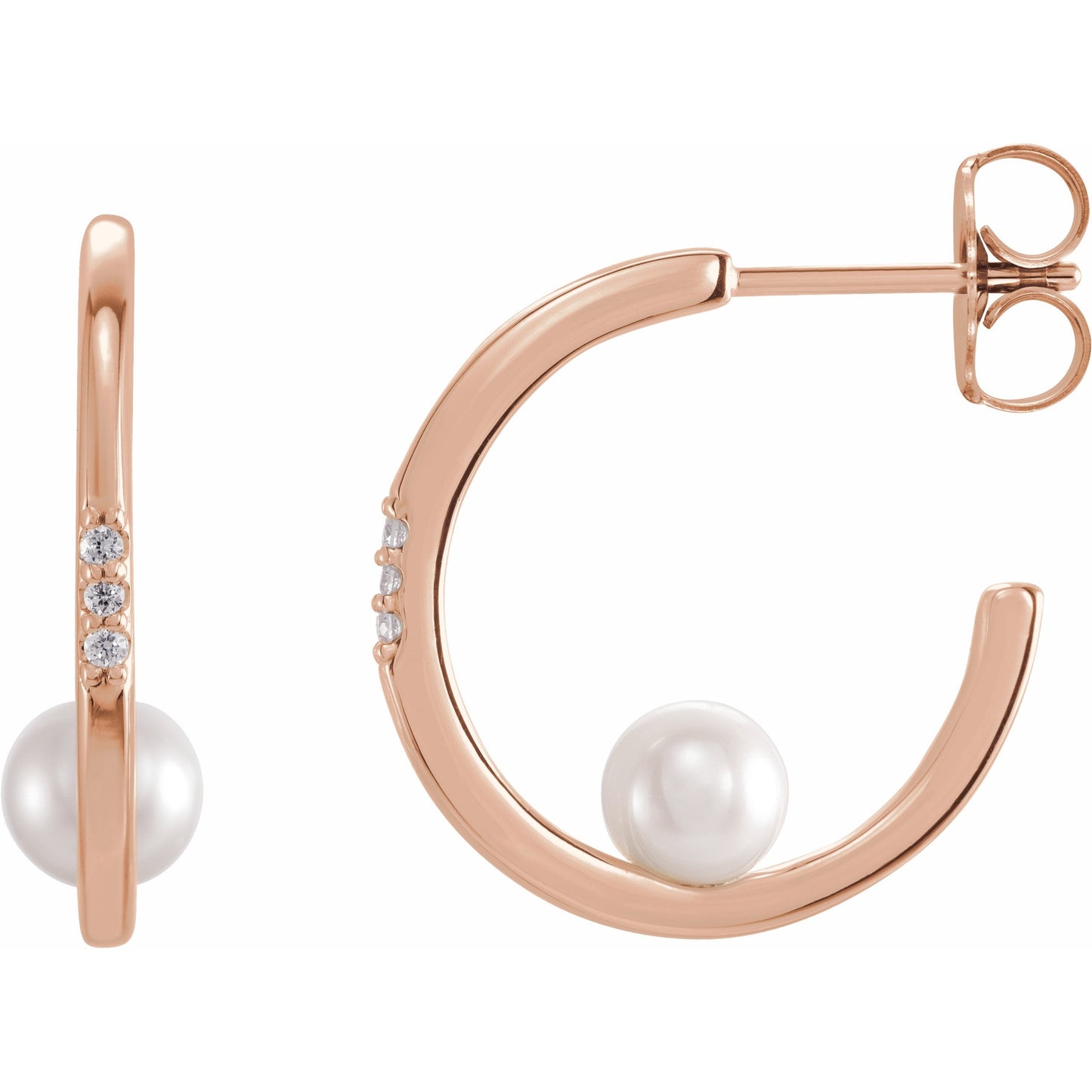 14K Rose Freshwater Cultured Pearl & .025 CTW Diamond Hoop Earrings