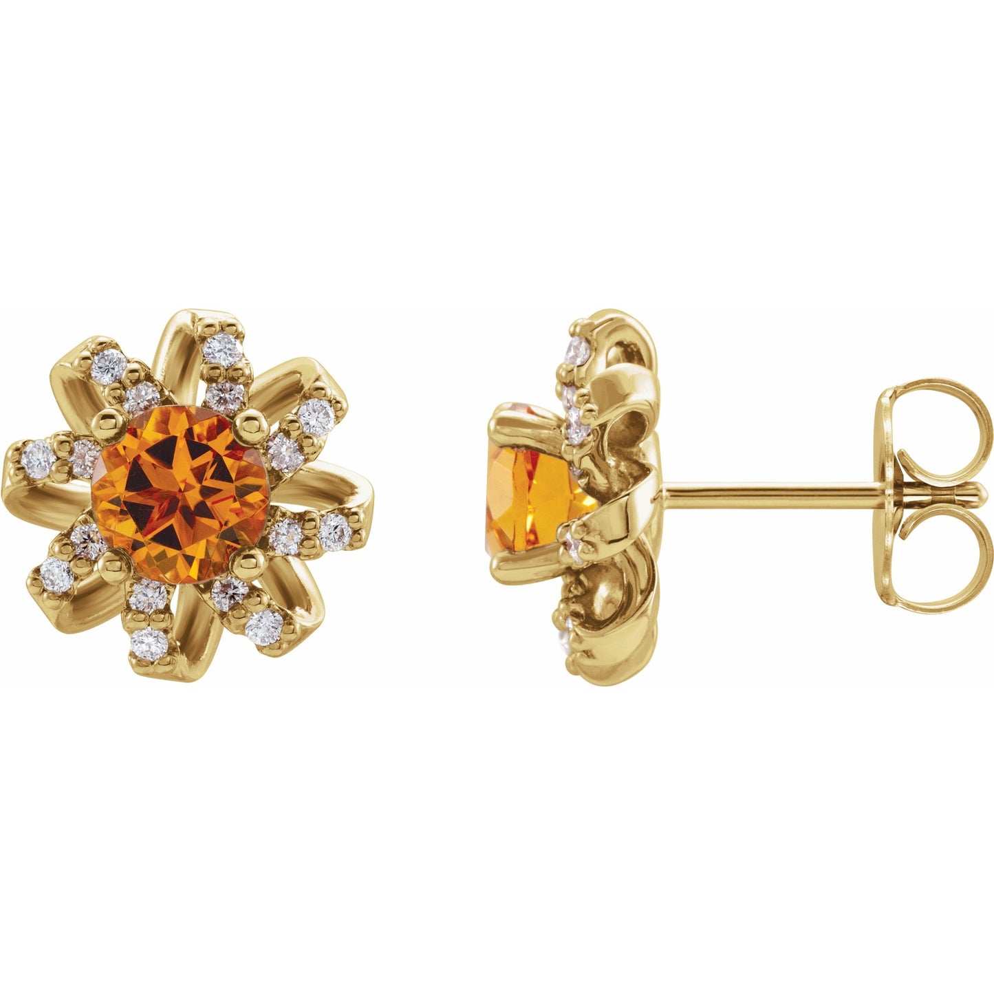 14K Yellow Citrine & 1/6 CTW Diamond Halo-Style Earrings