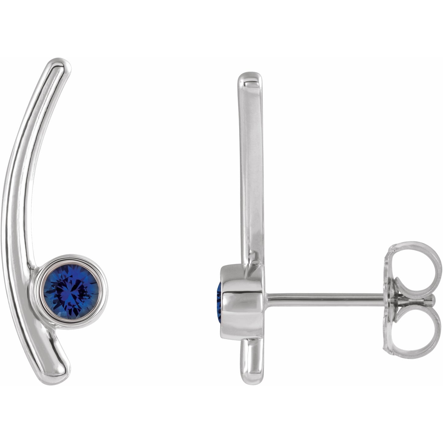 14K White Blue Sapphire Ear Climbers