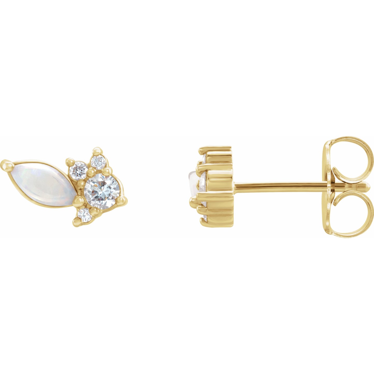 14K Yellow Australian Opal & 1/6 CTW Diamond Cluster Earrings