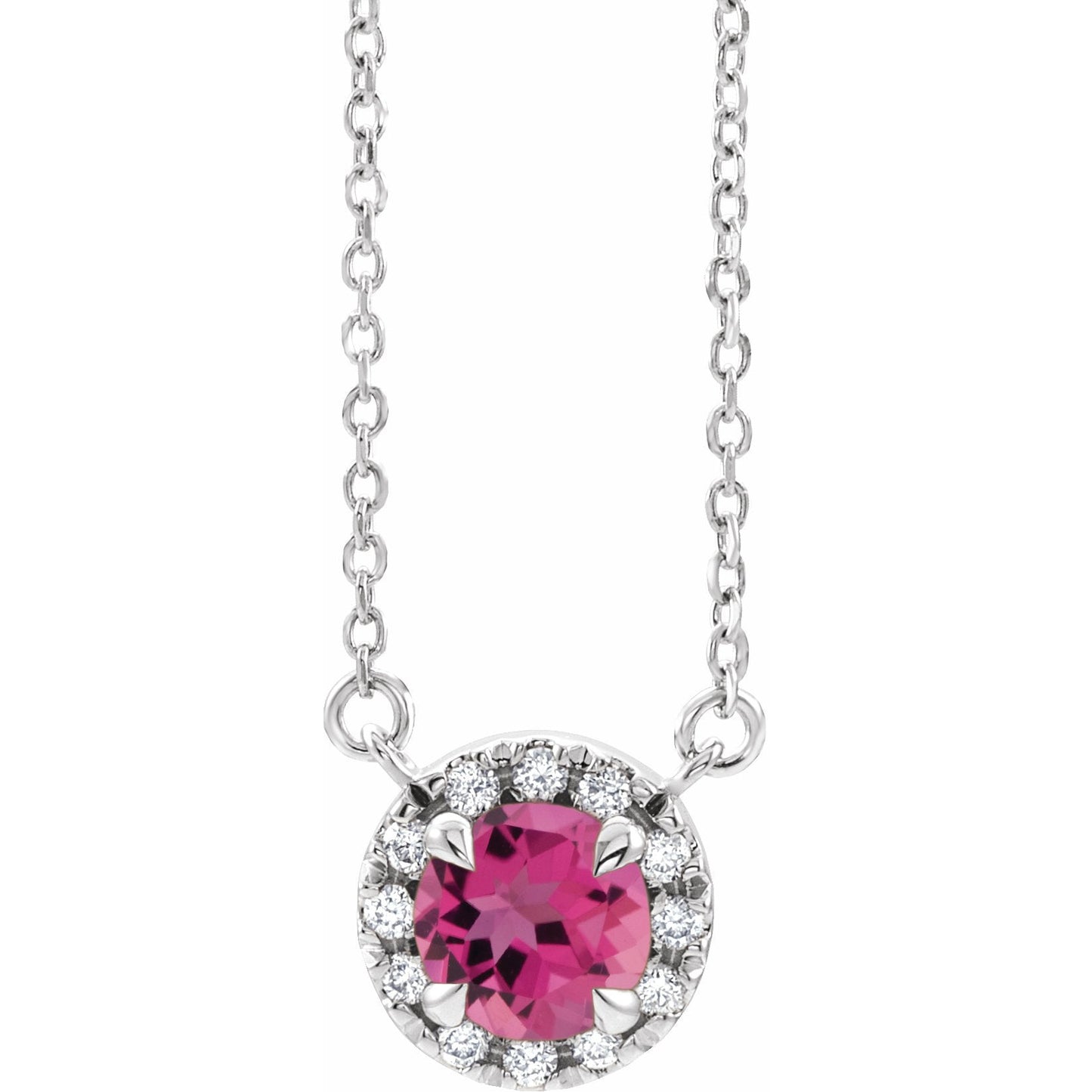 14K White 5.5 mm Round Pink Tourmaline & 1/8 CTW Diamond 18 Necklace