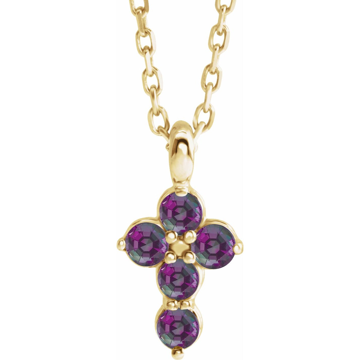 14K Yellow Alexandrite Cross 16-18 Necklace