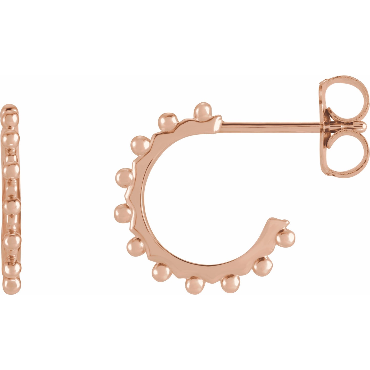14K Rose Beaded 12.12 mm Huggies