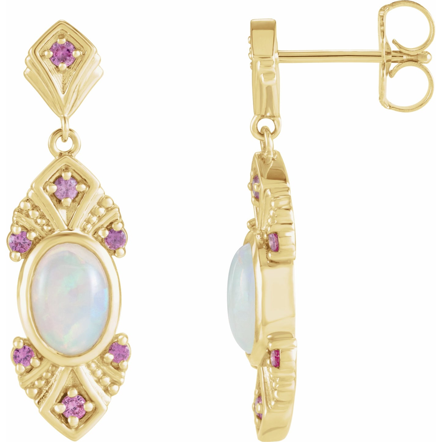 14K Yellow Ethiopian Opal & Pink Sapphire Vintage-Inspired Earrings