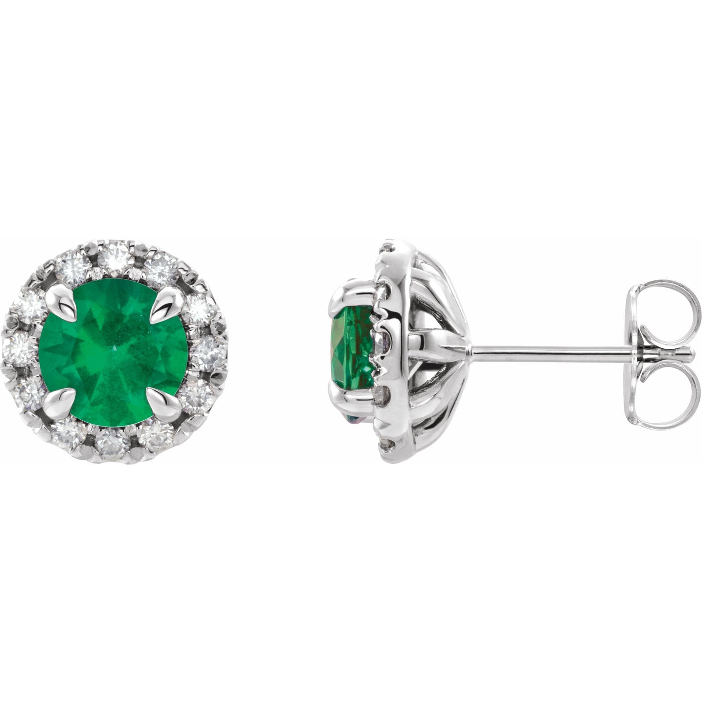 14K White Emerald & 1/5 CTW Diamond Earrings