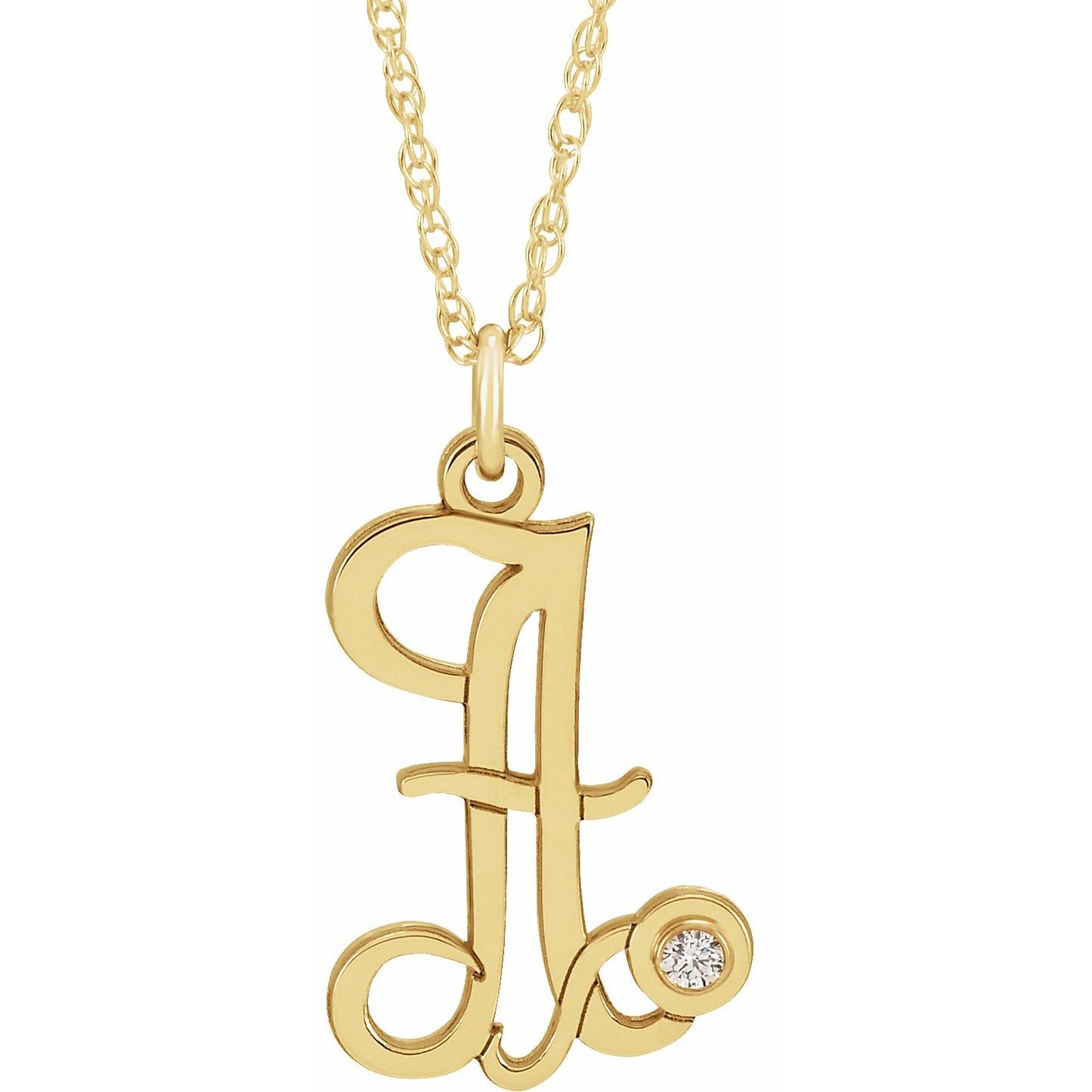 14K Yellow Gold-Plated .02 CT Diamond Script Initial A 16-18 Necklace
