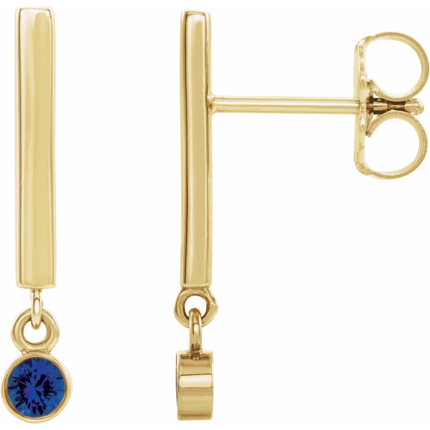 14K Yellow Blue Sapphire Bar Earrings