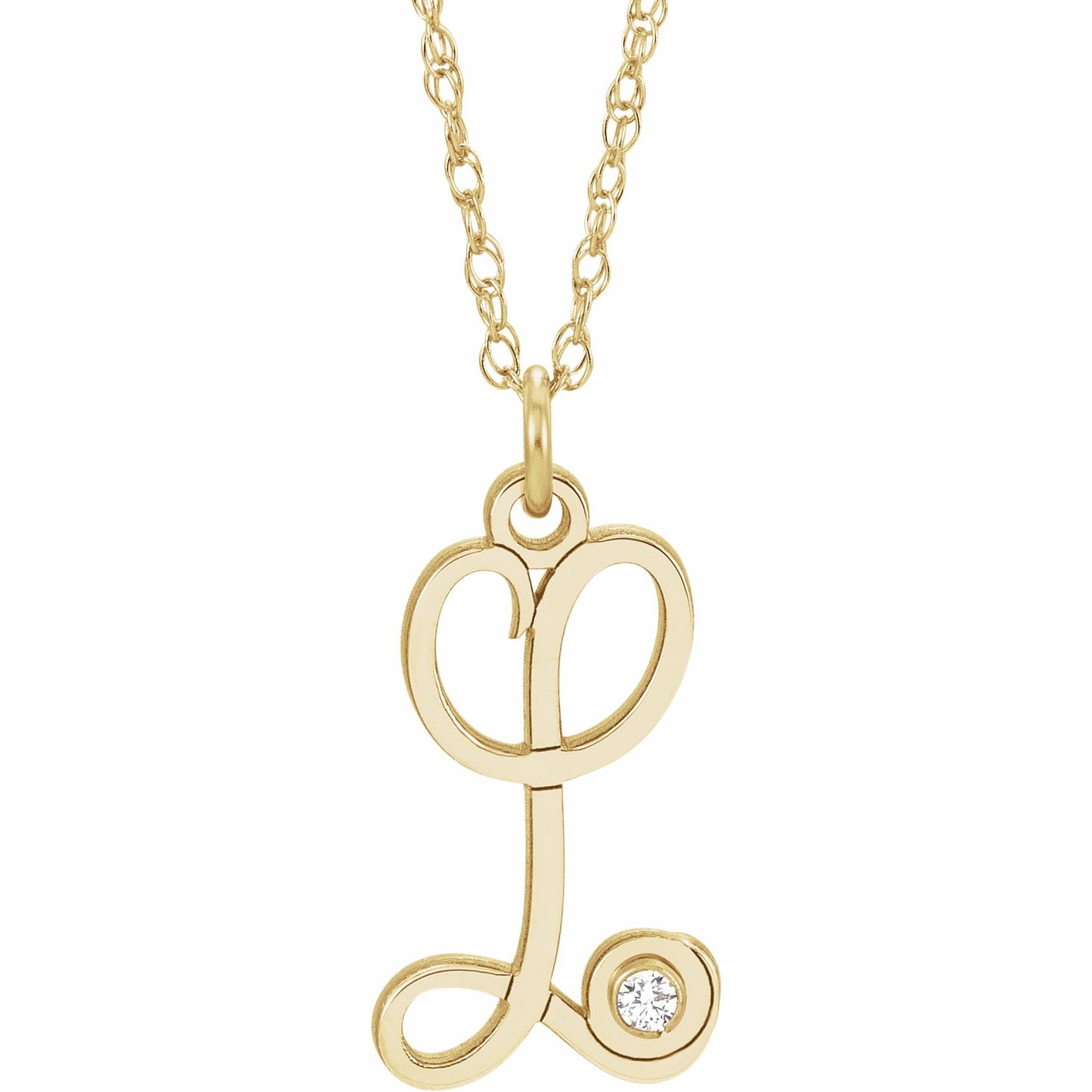 14K Yellow Gold-Plated .02 CT Diamond Script Initial L 16-18 Necklace