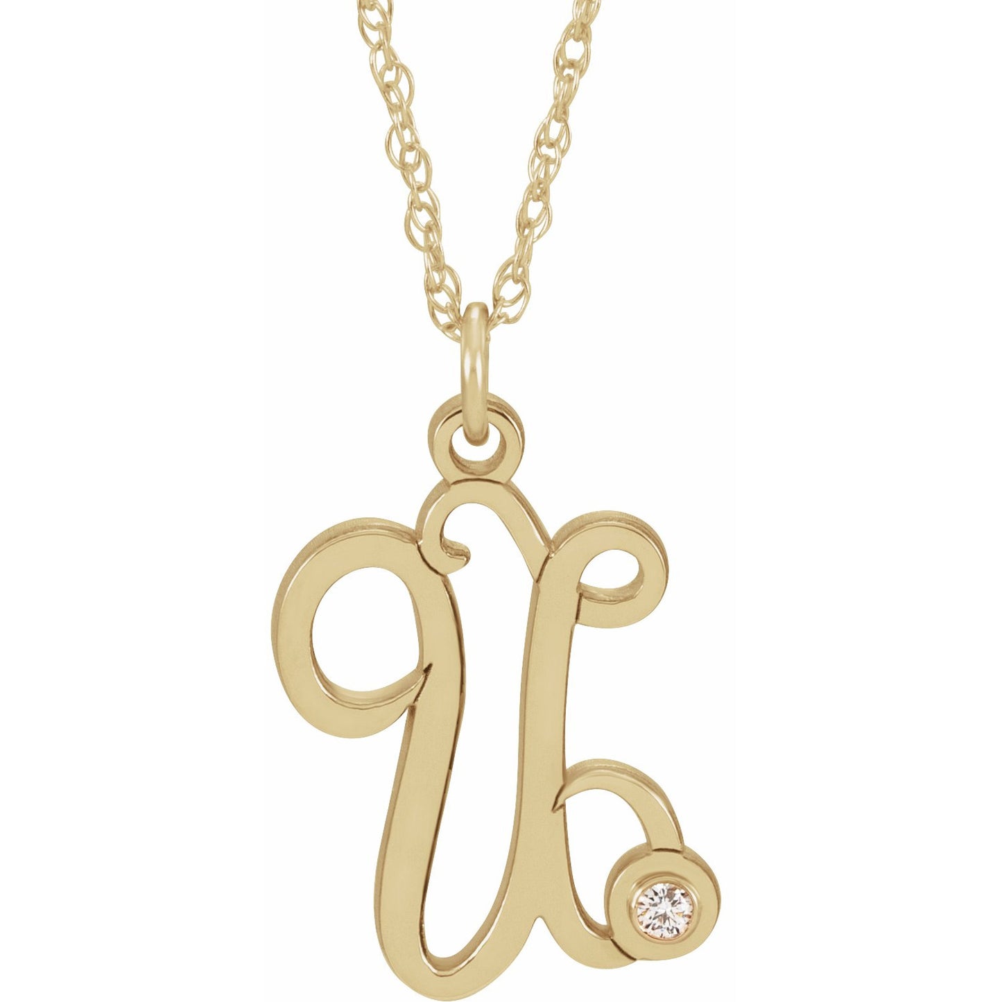 14K Yellow .02 CT Diamond Script Initial U 16-18 Necklace