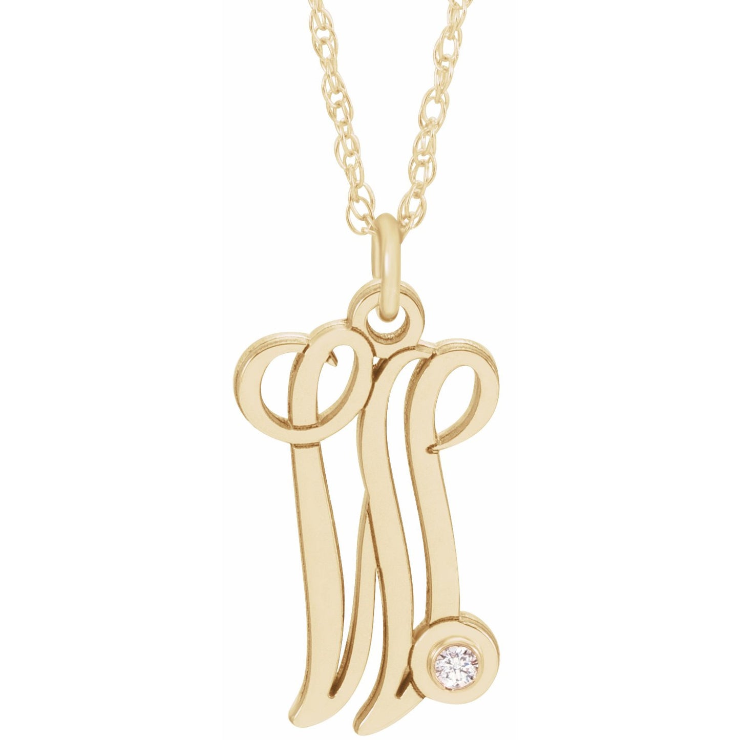 14K Yellow .02 CT Diamond Script Initial W 16-18 Necklace