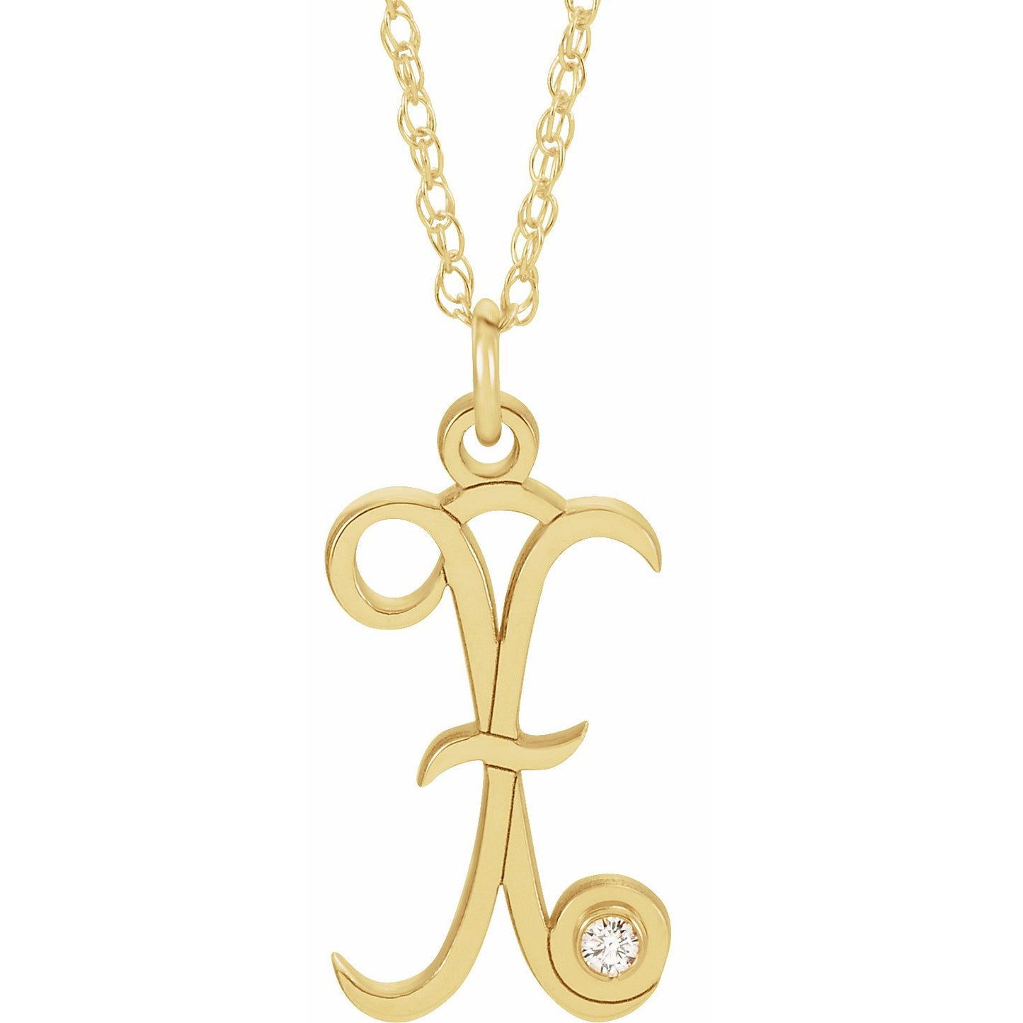 14K Yellow .02 CT Diamond Script Initial X 16-18 Necklace