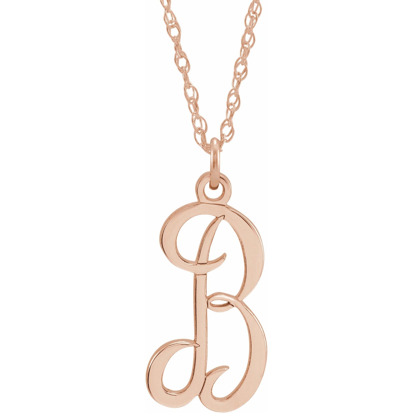 14K Rose Script Initial B 16-18 Necklace