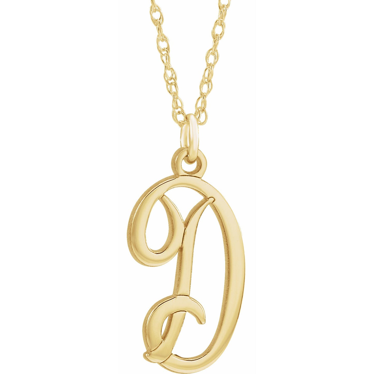 14K Yellow Script Initial D 16-18 Necklace