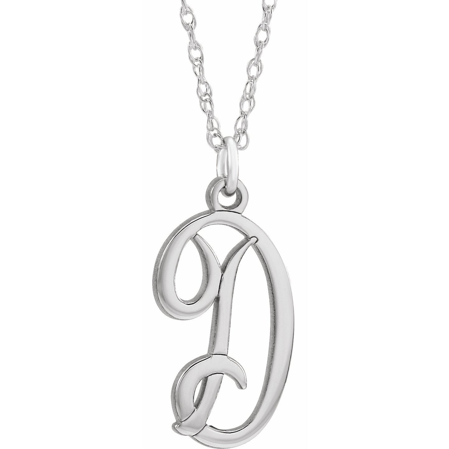 14K White Script Initial D 16-18 Necklace