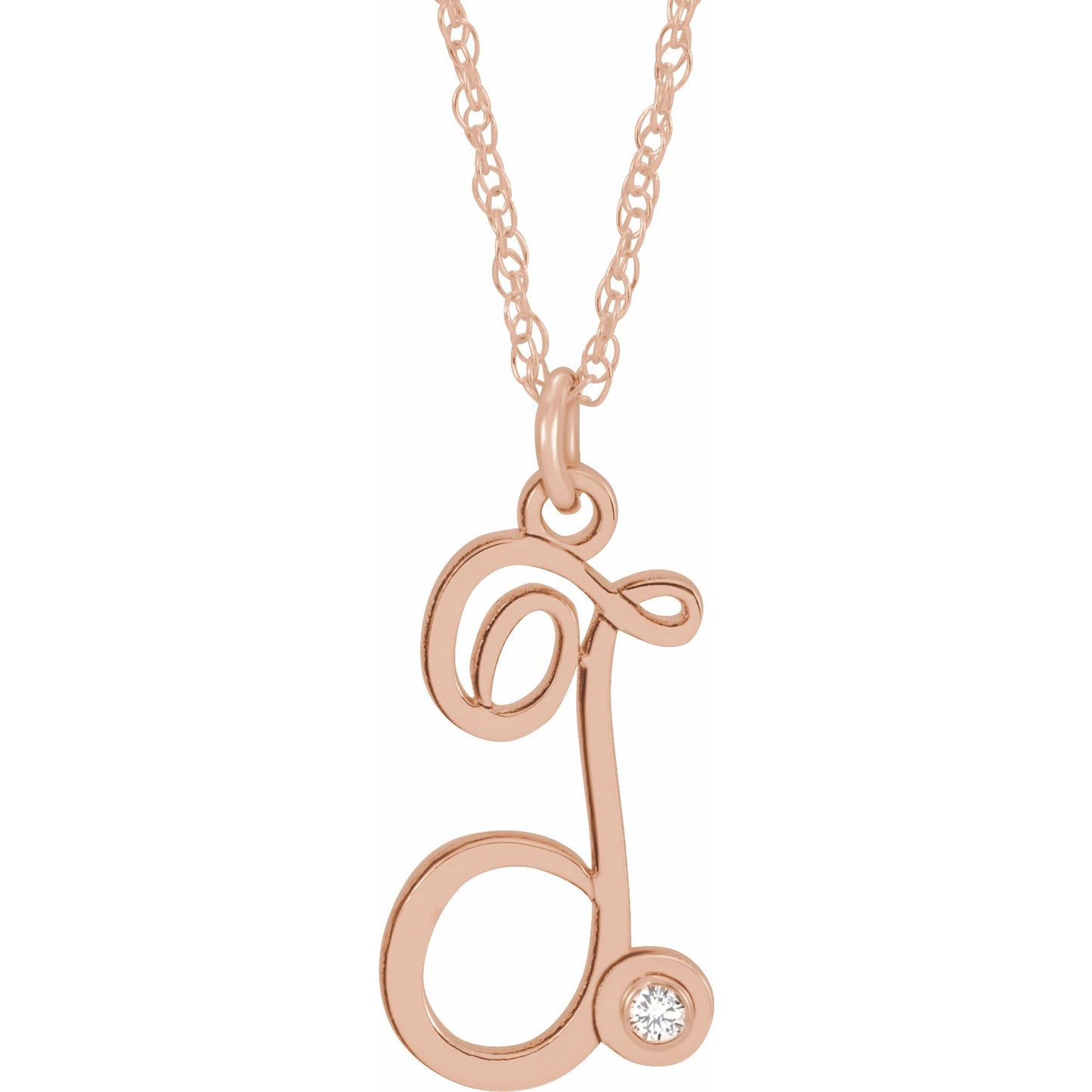 14K Rose .02 CT Diamond Script Initial T 16-18 Necklace