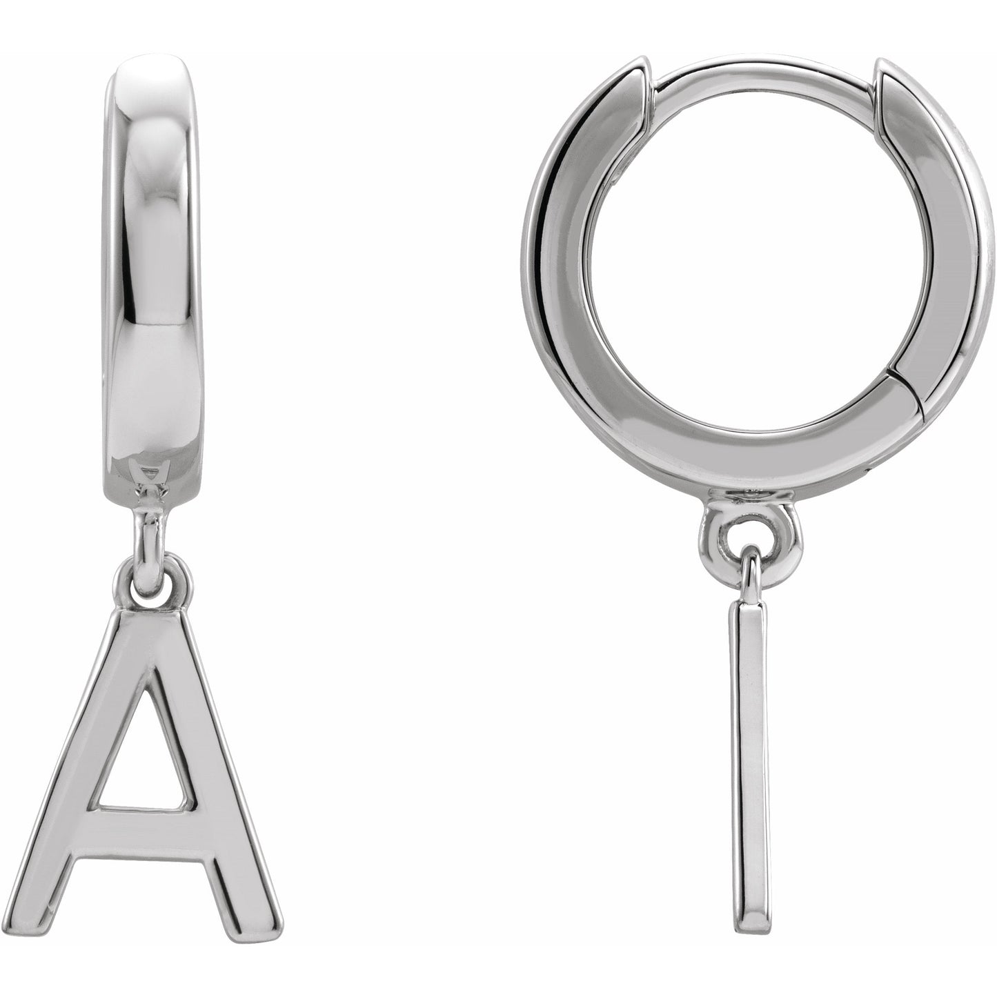14K White Single Initial A Huggie
