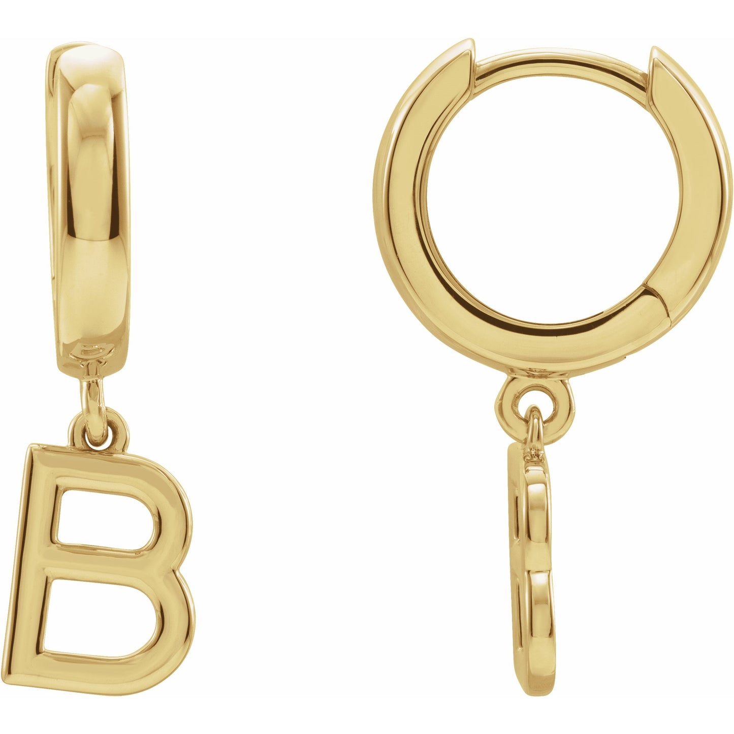 14K Yellow Single Initial B Huggie