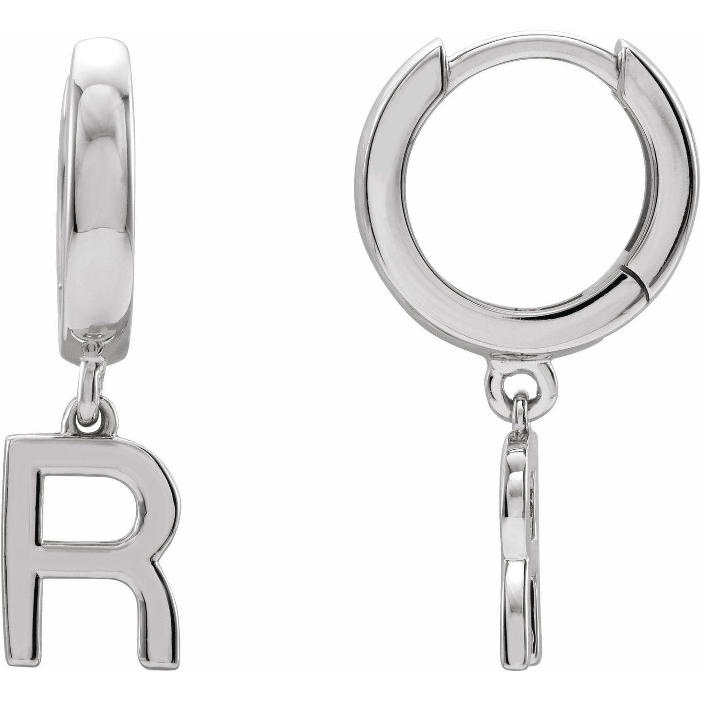 14K White Single Initial R Huggie