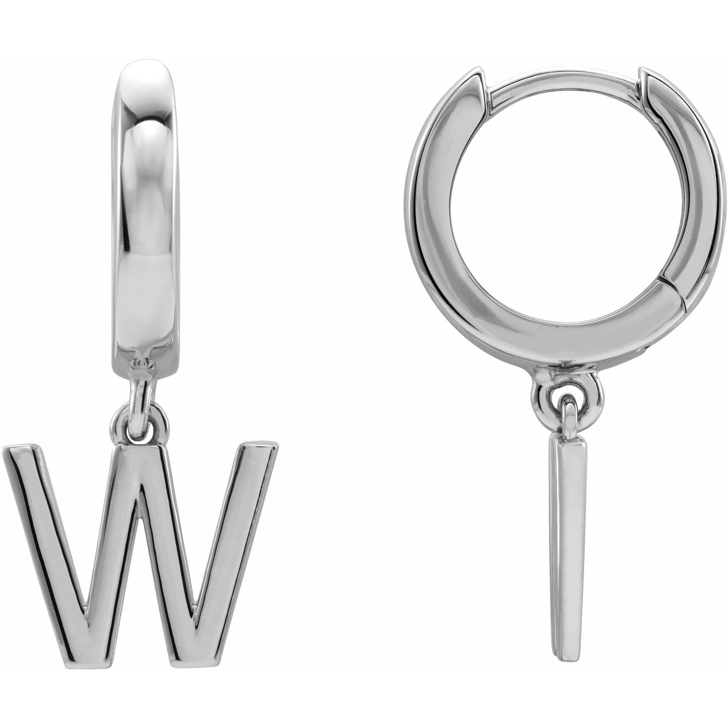 14K White Single Initial W Huggie