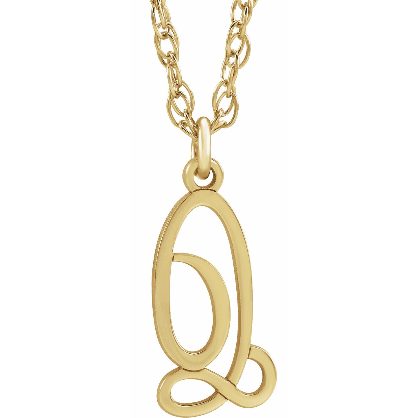 14K Yellow Script Initial Q 16-18 Necklace