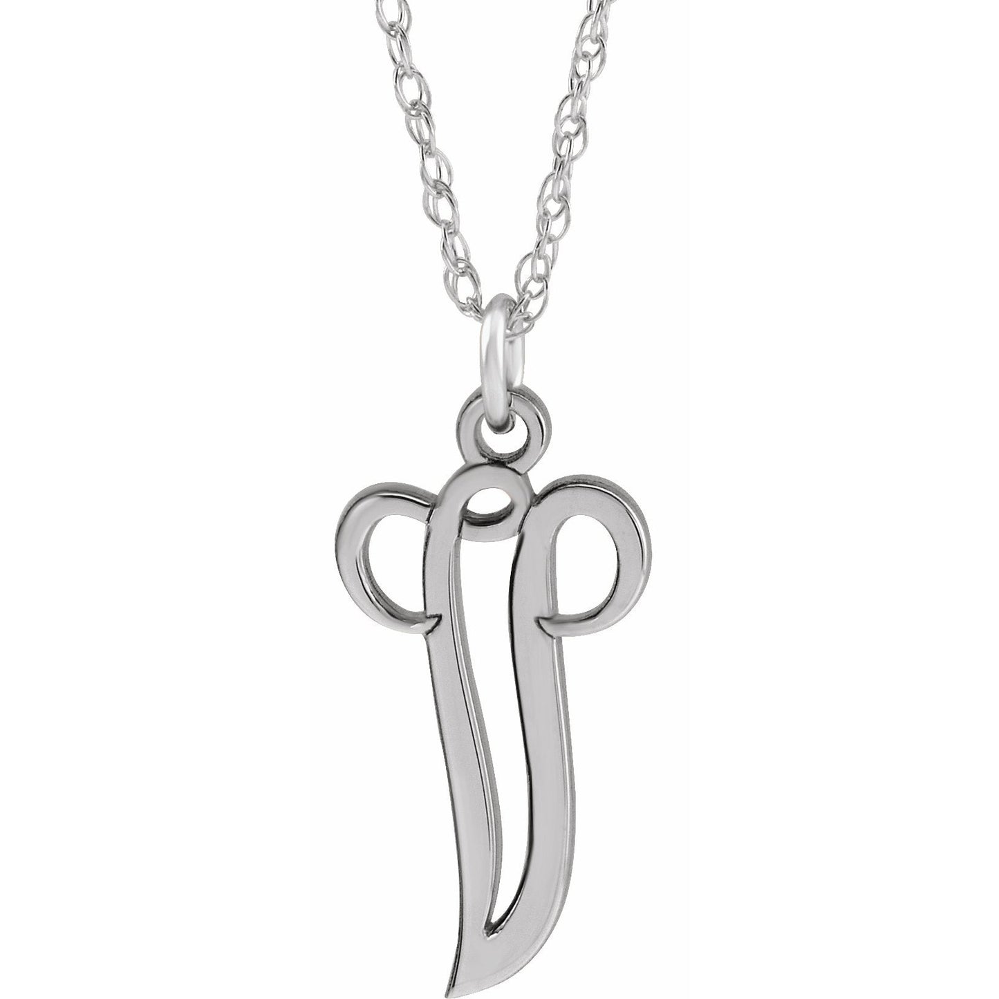 14K White Script Initial V 16-18 Necklace