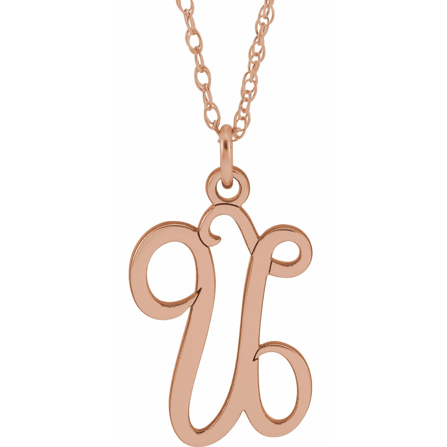 14K Rose Script Initial U 16-18 Necklace