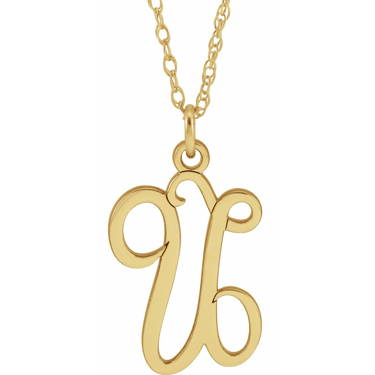 14K Yellow Script Initial U 16-18 Necklace