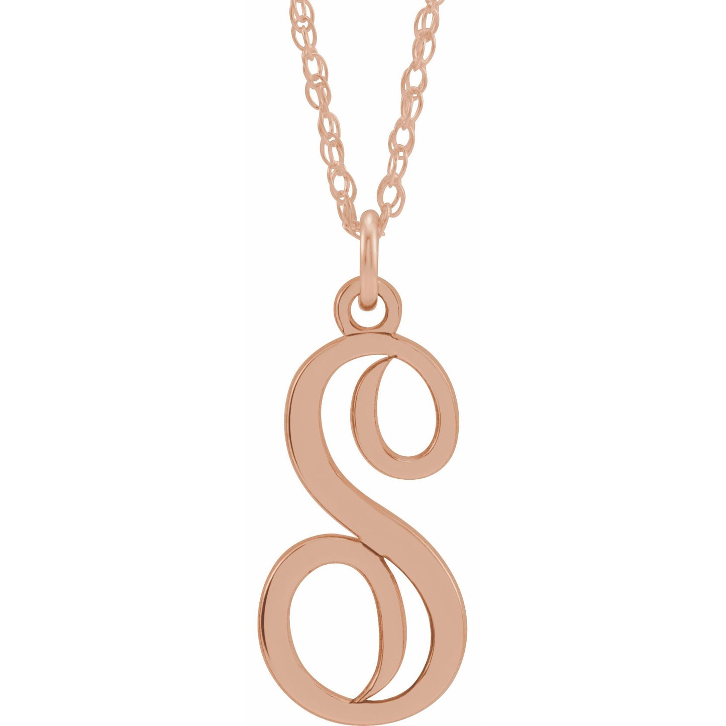 14K Rose Script Initial S 16-18 Necklace