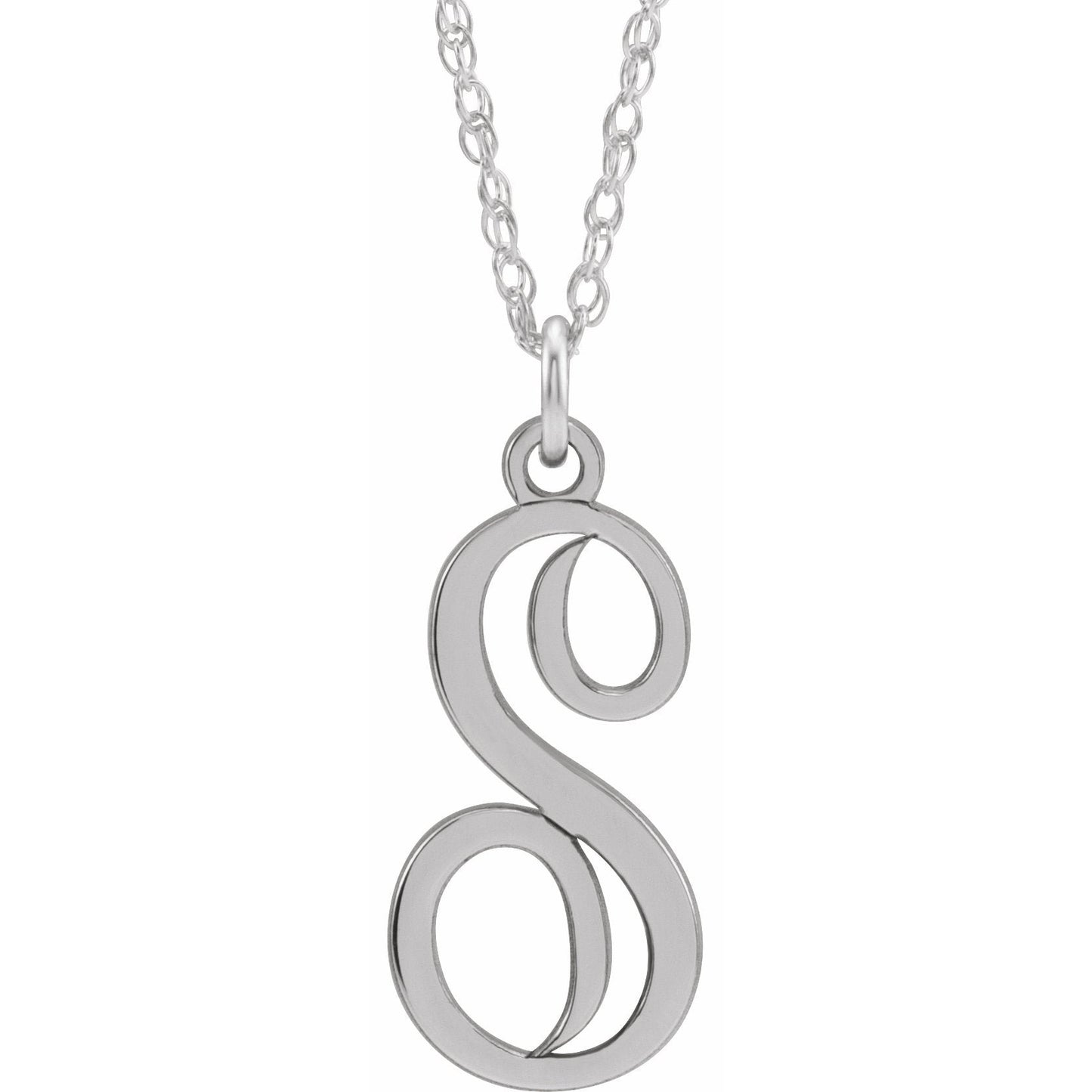 14K White Script Initial S 16-18 Necklace
