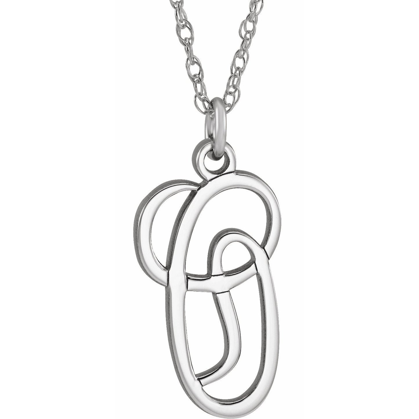 14K White Script Initial O 16-18 Necklace
