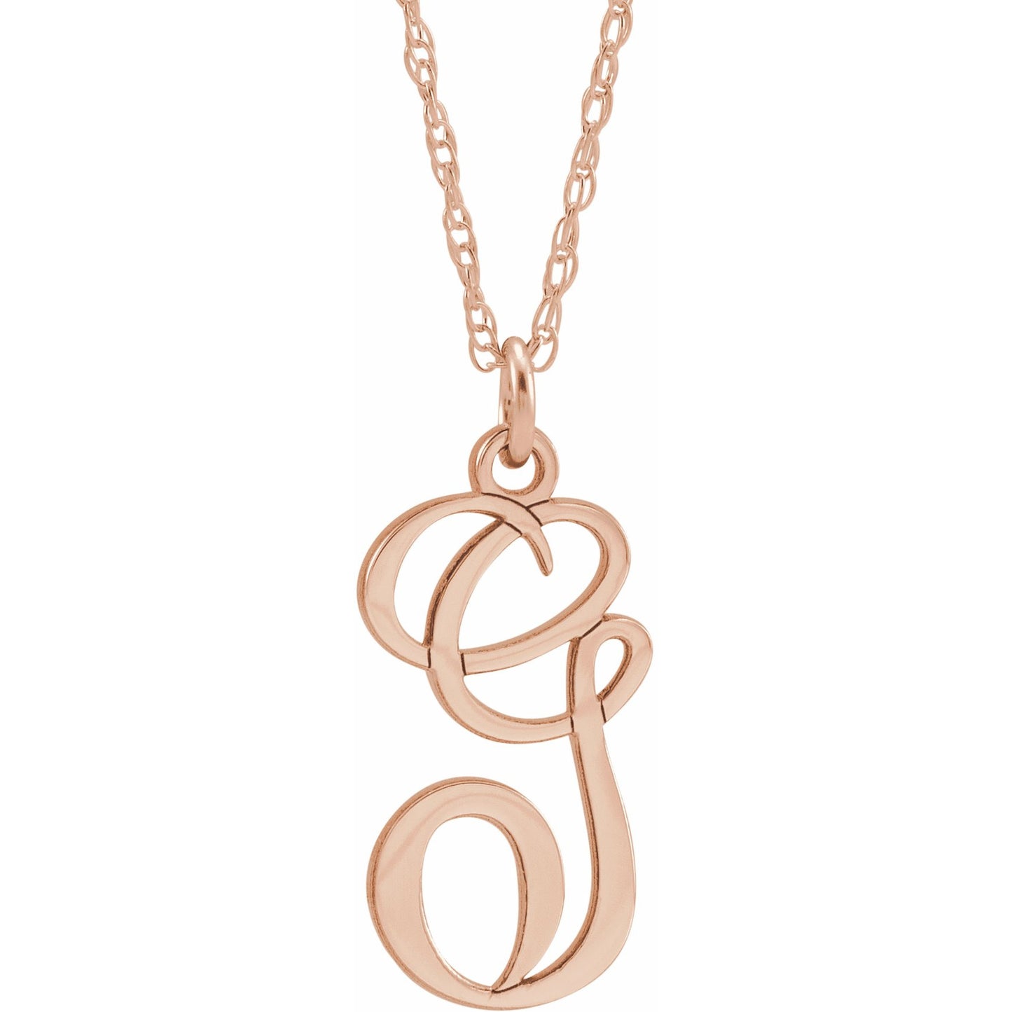 14K Rose Script Initial G 16-18 Necklace